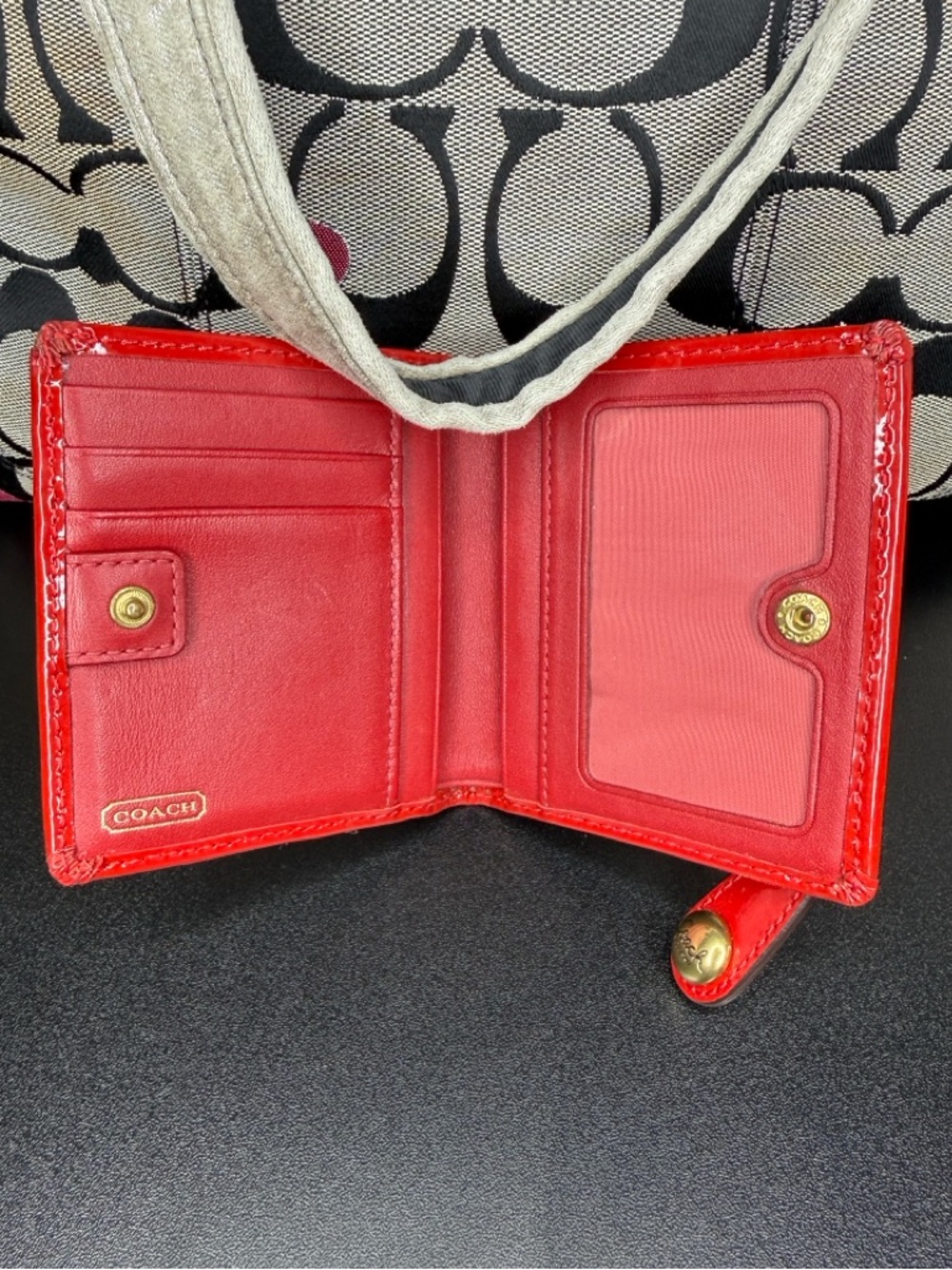 Coach Poppy Signature Tote with Red Patent Coach Wallet - Picture 7 of 12